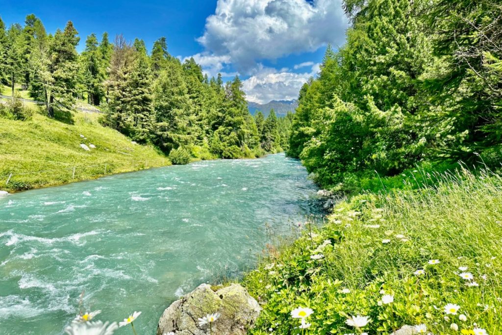 Hiking in the Upper Engadine Lake  Plateau, St Moritz in Switzerland